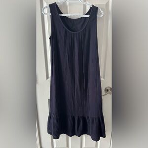 Uniqlo Navy Gauze Textured Cotton Dress With Back Tie